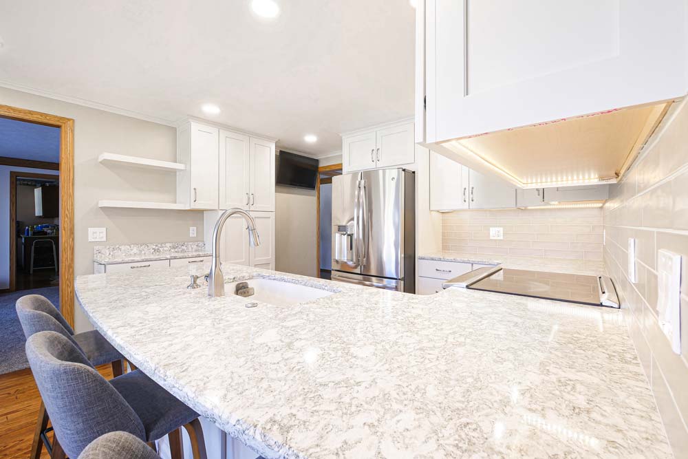White granite kitchen countertop.